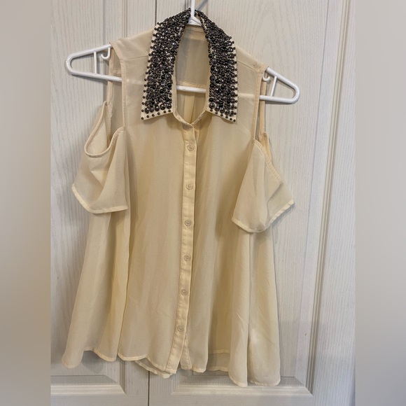 Lush cold shoulder blouse with glittered collar off white Size M - Picture 1 of 7